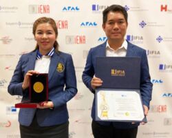IFIA Medal Awarded to Keyon Choklumlert, The Thai Chamber of Commerce and Board of Trade of Thailand, Yoo Fishball Co., Ltd. from Thailand for the outstanding green invention "UNC Calcium Fish Bone Microcrystalline Dietary Supplement for Health as mean of Utilizing Leftover Resources Thailand and Asian" iENA 2022 - Nuremberg, Germany